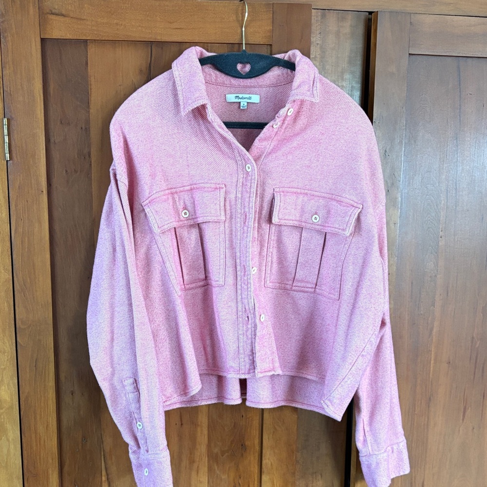 Madewell Cropped Pink Button-Up Shirt
